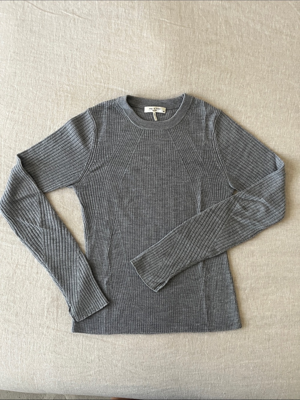 rag & bone Gray Ribbed Crewneck Sweater